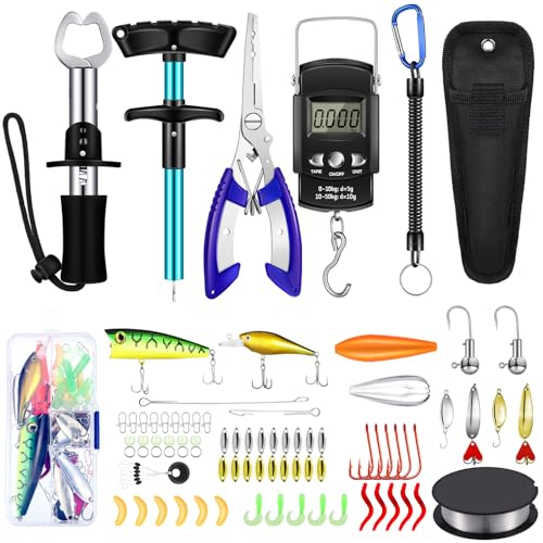 Sosation 134 Pcs Fishing Tackle Kit with Pliers & Accessories - Blue / Fresh Style