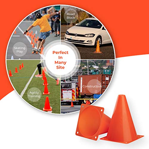 Agility Training Cones - 7 Inch Plastic Field Markers, 12 Pack
