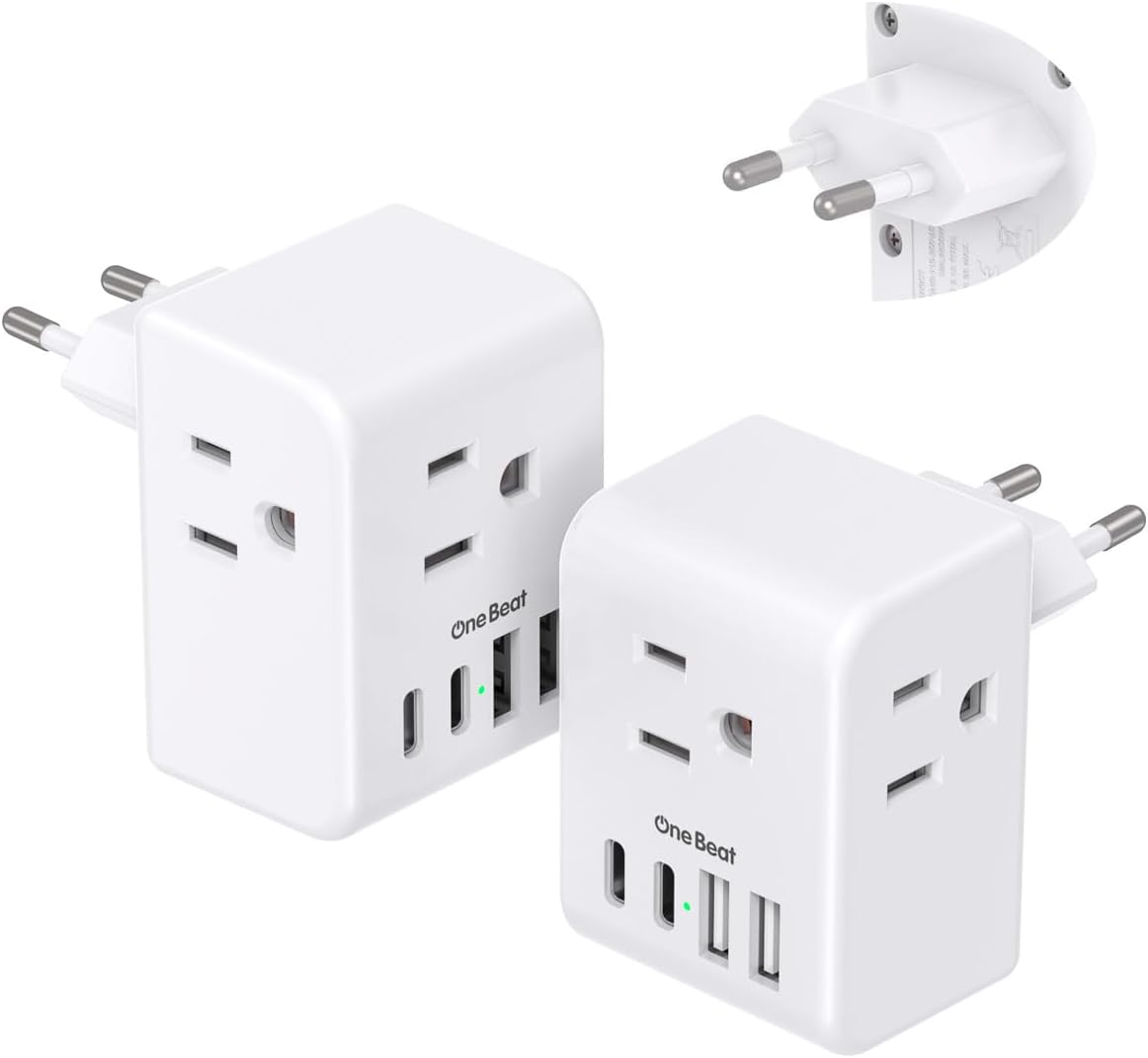 Skiennix European Travel Plug Adapter - 3 Outlets & 4 USB Charging Ports | Type C Plug for EU Travel