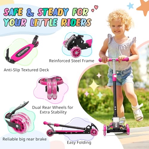 3-Wheel Kids Kick Scooter with Light-Up Wheels - Medium Pink