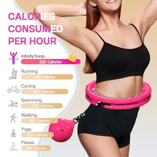 Weighted Hula Fitness Hoop for Weight Loss - 28 Detachable Knots, Red Pink