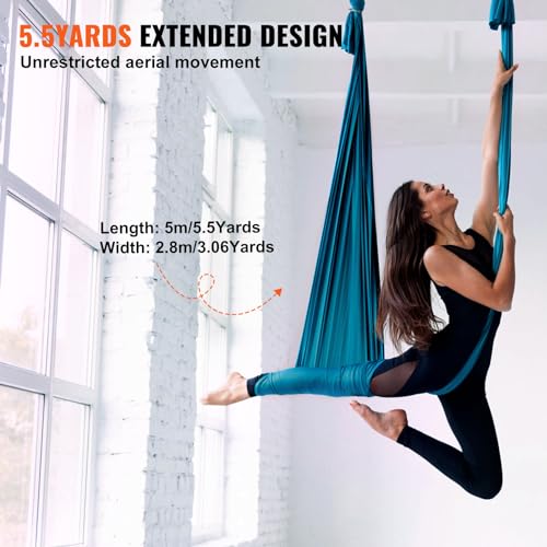 Aerial Yoga Swing Kit - 5.5 Yards Green, 100gsm Nylon Fabric