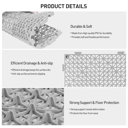 MAXWAVE 18 Pack 12" x 12" Modular Interlocking Floor Mats, Soft PVC Non-Slip Drainage Tiles, Splicing Rubber Cushion Flooring for Deck, Shower, Pool, Basement, Shed, Indoor and Outdoor Use