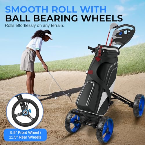Lightweight Foldable Golf Push Cart - 4-Wheel Compact Trolley with Adjustable Handle