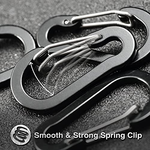 10 Pack Aluminum D-Shape Carabiners with Key Rings - Durable Locking Clips