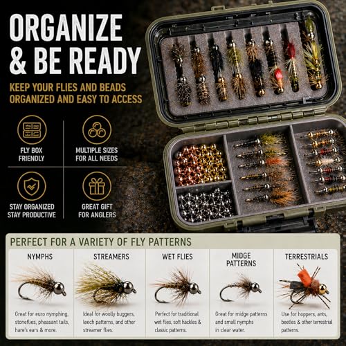 Brass Fly Tying Beads - 100PCS, Gold, 2.4mm for Nymph Fishing