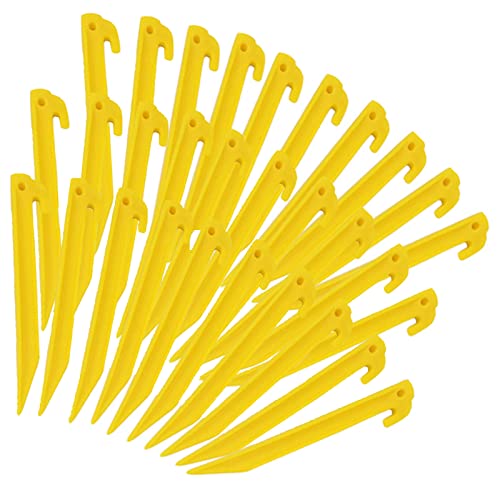 Yellow 30 Pcs 9 Inch Plastic Tent Stakes for Camping & Outdoor Use