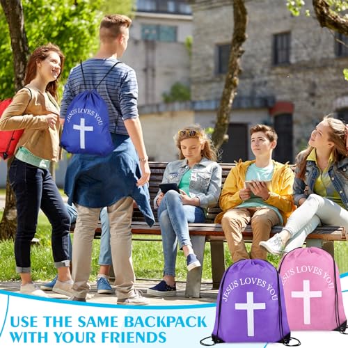 Christian Drawstring Backpack Bulk Set - Multicolor 20 Pcs Religious Gifts for Church & Events