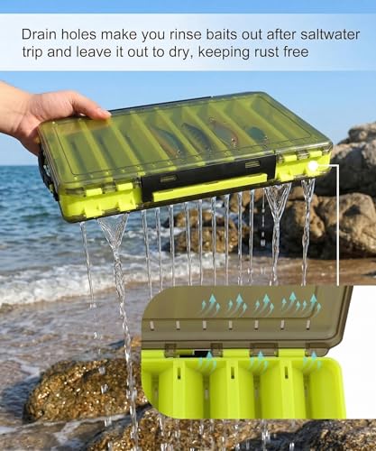 Drchoer White Large 2-Pack Fishing Tackle Box – 14-Compartment Double-Sided Lure Case (L)