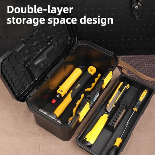 Deli Plastic Toolbox, 18 in Tool Box with Handle, Heavy Duty Toolbox Organizer,Tool Case with Double Locking, Craftsman Tool Box, Tool Organizers and Storage Box