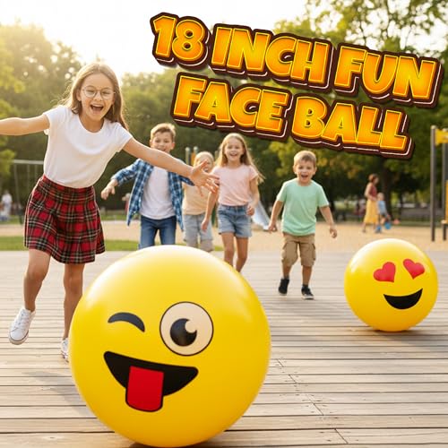 KiddieLoot 18-Inch Jumbo Happy Face Playground Balls - Pack of 2 for Kids & Toddlers
