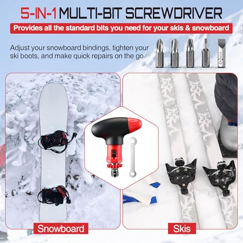 Multi bit Ratchet Snowboard Screwdriver for Adjusting Bindings, Snowboard Multitool, Compact and Pocket Friendly