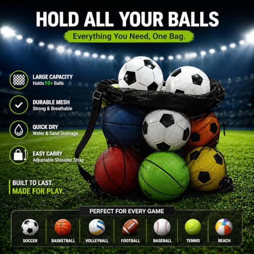 Heavy Duty Mesh Ball Bag - 30x40 Inch Sports Equipment Organizer