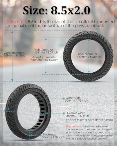GYL 8.5 Inch Solid Tubeless Scooter Tire for Gotrax Hiboy - Black 1pcs