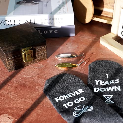 Engraved Fishing Hook & Socks Gift Set for Men - 1 Year Anniversary