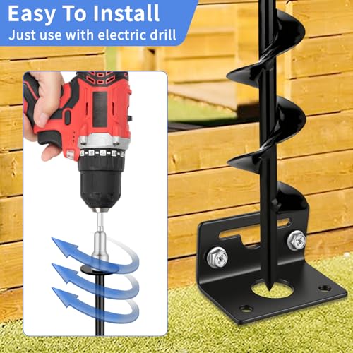 Junware 25-Inch Multi-Purpose Ground Anchor Kit for Sheds, Trampolines & Heavy Outdoor Structures - Black / 4 Pack