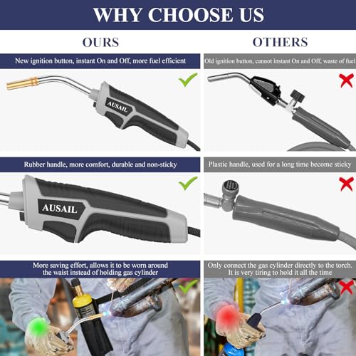 Propane Torch Kit,Mapp Gas Torch with Included Holster,Trigger Start 5' Long Hose Torch,Adjustable Flame Map Gas Torch Kit,Brazing Torch Kit,Soldering Torch for Welding Soldering Brazing