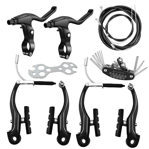 Qcdou Black Bike Brakes Set with Cables & Tools - Universal V-Type Front & Rear