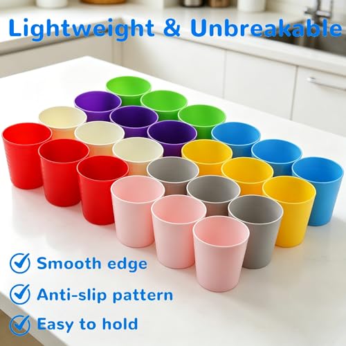 Frcctre 24 Pack Kids Plastic Cups, 8 Oz Unbreakable Reusable Tumblers BPA-Free