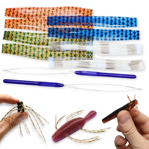 Fishing Skirt Threader Tool 2-Pack with Silicone Skirts for Soft Plastic Baits