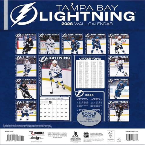 Tampa Bay Lightning Wall Calendar 2026 - 12x12 Full-Color