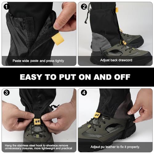 Lightweight Adjustable Waterproof Hiking Gaiters for Men & Women - Black