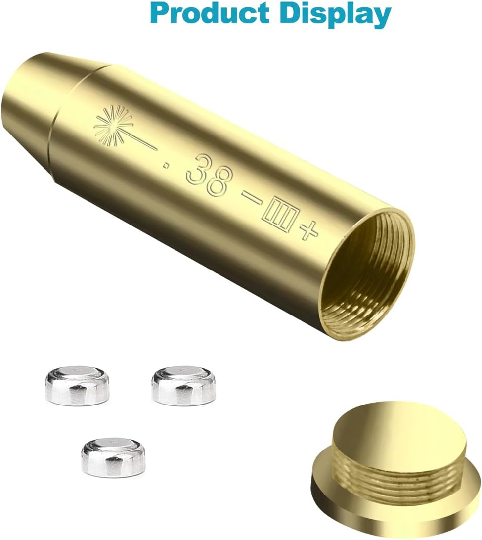 Red Dot Laser Boresighter - Precision Bore Sight for .38 Caliber | Includes 2 Sets of Batteries