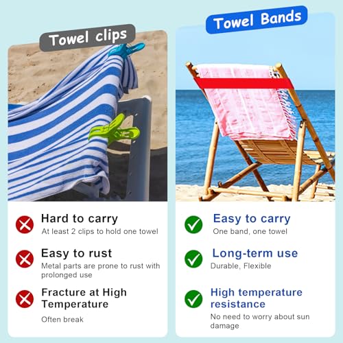 8 Pack Beach Towel Bands - Mixed Colors Towel Clips for Chairs