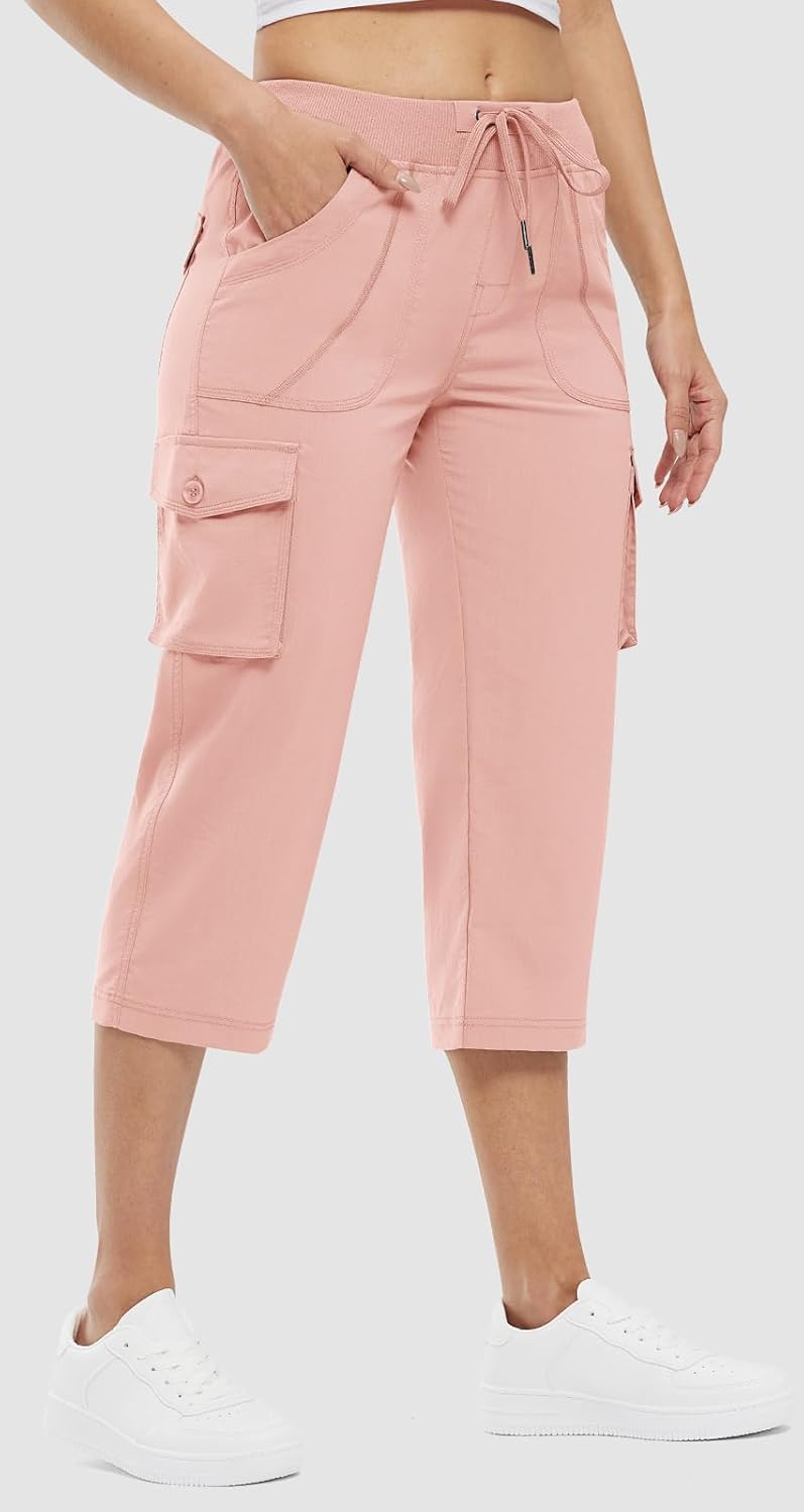 Rdruko Women's Cargo Capris - Lightweight Quick-Dry Hiking Pants with Pockets | Summer Casual Style