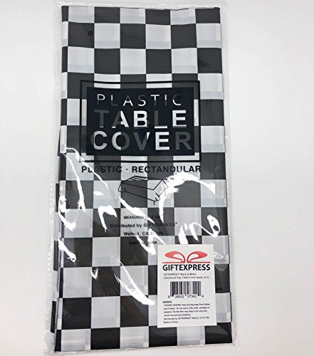 Black & White Checkered Tablecloths - 2 Pack Plastic Party Covers