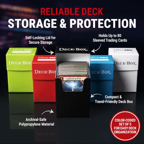 Trading Card Deck Box Set - 5 Colorful Organizers for 80 Sleeved Cards