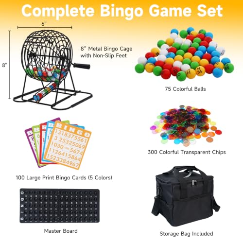 Nugnurt Deluxe Bingo Set with Laser Engraved Balls & Storage Bag - Family & Group Game Kit