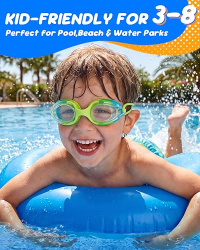Aegend Kids Swim Goggles Pink & Green Anti-Fog Pool Goggles for Ages 3-8
