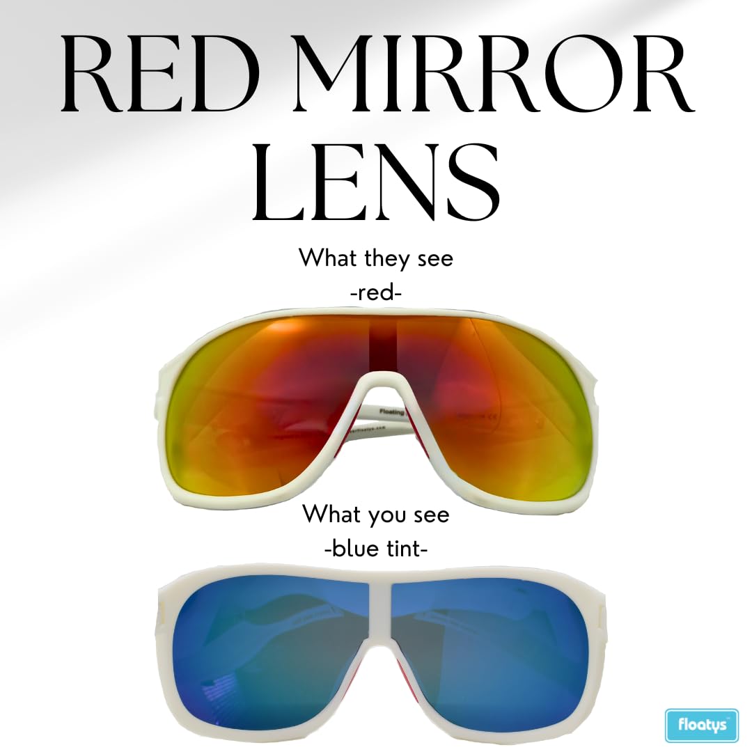 Floatys Floating Sunglasses Rubberized Rapids | Polarized Water Repelling Lenses | Sport shield wrap around | Men and Women (White Frame/Red Mirror Lens)