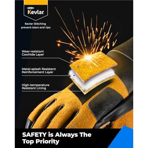 toolant Welding Gloves for Men, Leather Cowhide Mig/Stick Welding Gloves, for Welding, for Grill, for Gardening