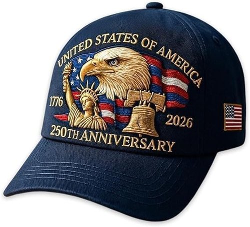 250 Year Anniversary America Hat Patriotic Cap 250th Anniversary Hat Adjustable Embroidery Patriotic Baseball Cap for Men Women (Blue)