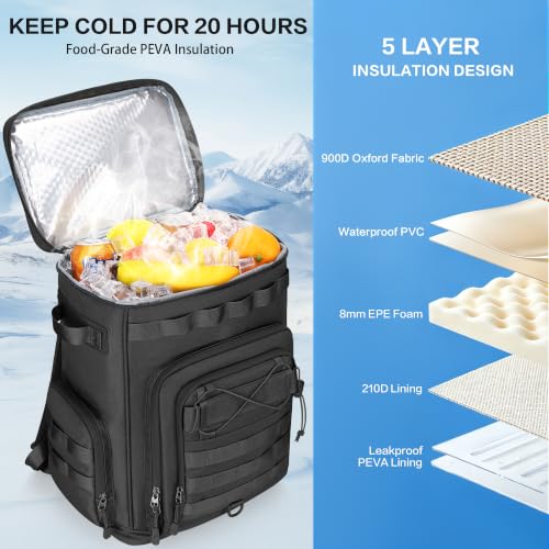 Hafmall 48 Can Tactical Cooler Backpack Black Insulated Leakproof 30L