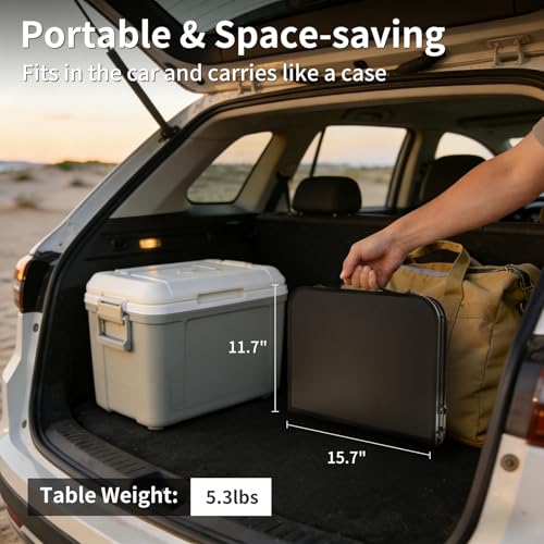 Bingyouth 2ft x 1.3ft Portable Aluminum Camping Table - No Umbrella Hole, Adjustable Height, Foldable & Lightweight