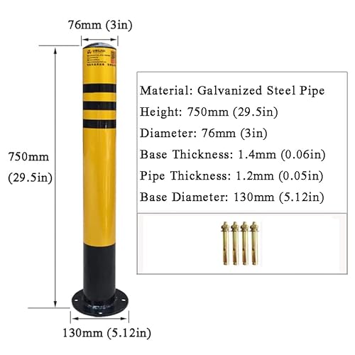 Safety Bollard with Anchor Bolts - 30" x 3" Parking Barrier Post with Reflective Tape for Construction and Traffic-Sensitive Areas, 1-Pack