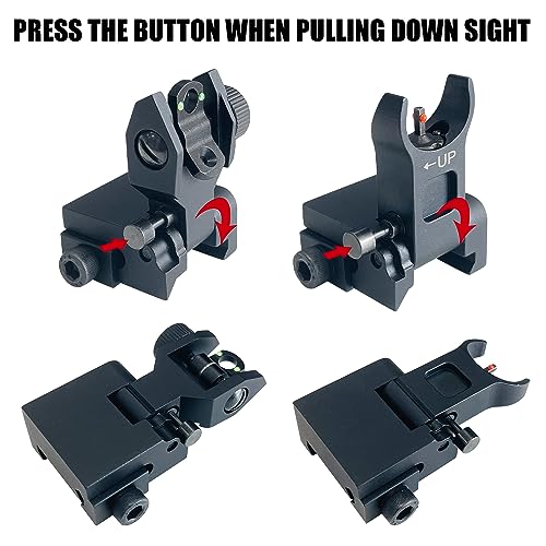 Flip Up Iron Sights with Fiber Optic Green & Red Dots for Hunting & Shooting