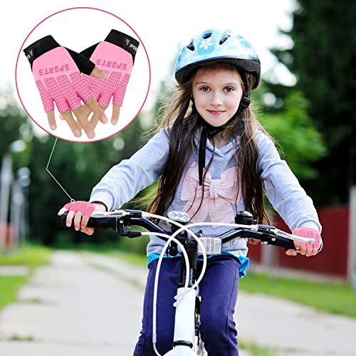 Kids Fingerless Cycling Gloves - Non-Slip Pink - Small
