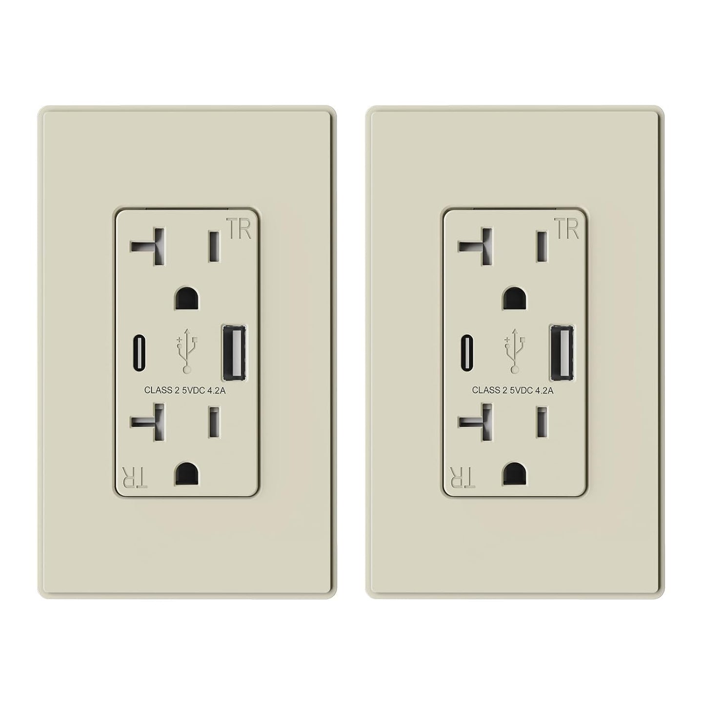 USB Wall Charger Outlet with A & C Ports - 15A Tamper Resistant, UL Listed, 6 Pack, Light Almond