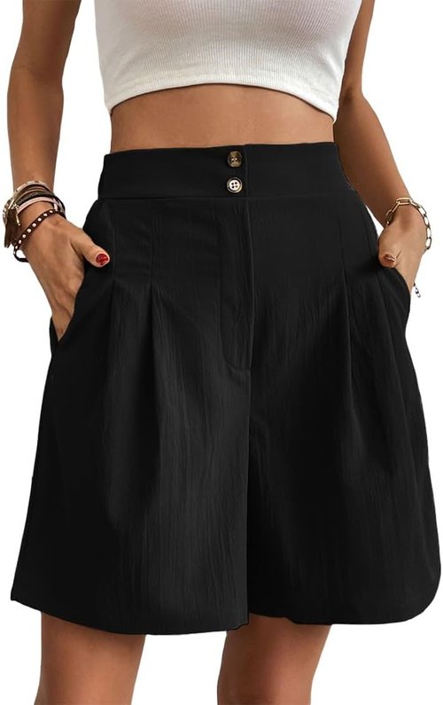 DMOYALA Bermuda Shorts for Women - Knee-Length Cotton Shorts with Pockets | Trendy Summer Style