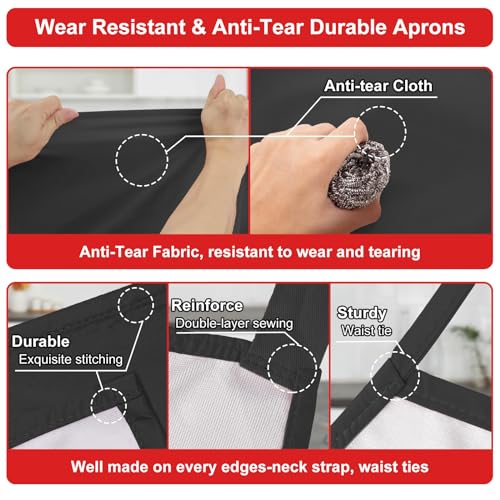 3 Pcs Dual Waterproof Long Apron, Anti-Tear Lightweight Cloth Apron for Dishwasher Dish Washing Dog Grooming Lab Cleaning Kitchen Chef Cooking BBQ Painting Butcher for Women & Men (Black)