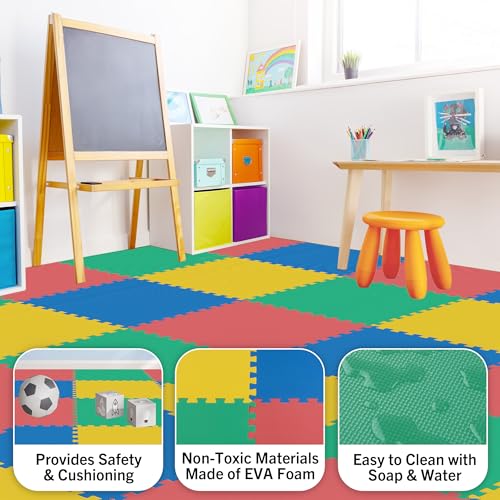 Multicolor EVA Foam Floor Tiles 4-Pack - Interlocking Exercise & Play Mats