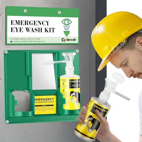 CGOLDENWALL Upgraded Portable Eye Wash Station OSHA Approved Emergency Eye Wash Kit, Sturdier Bottle Holder Larger Mirror, 2 * 16.9oz Empty Eyewash Bottles, NO Solution (White Cap)