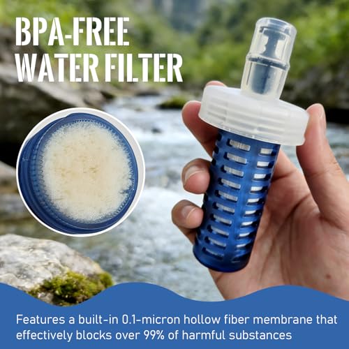 Butie White 1L Collapsible Water Bottle with Filter for Travel Hiking Camping