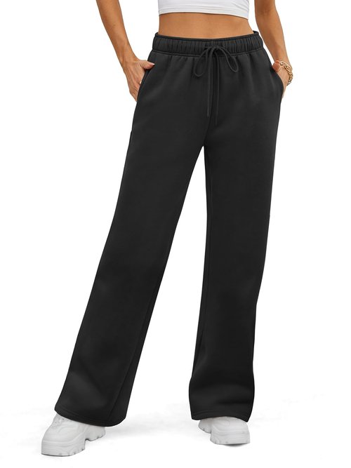 ATHMILE Women 2026 Fall Fleece Lined Plus Size Sweatpants Baggy Open Bottom Lounge Heated Pants Athletic Joggers Black