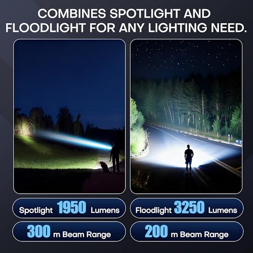 EDC Rechargeable Flashlight 3250 Lumens with RGB Light,55 Modes Multifunctional Flat Flashlight with Floodlight,Spotlight and Magnetic Base,Waterproof USB C Flashlight for Camping,Home,Emergencies