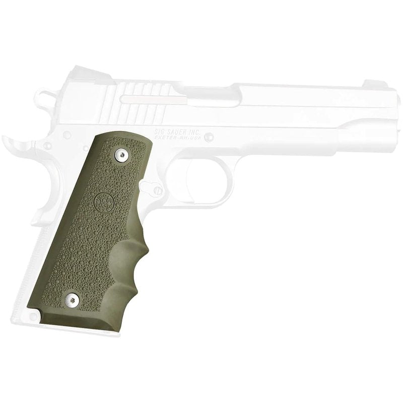 Hogue 1911 Government, Commander, & Clone Models Finger Grooves OverMolded Rubber Grip, OD Green - 45001